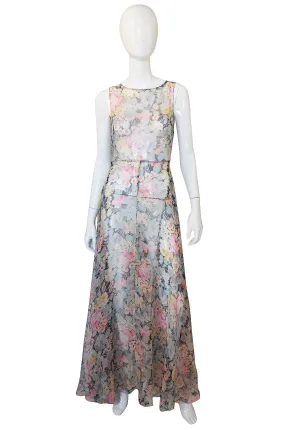 1920s Etheral Silk Chiffon Floral Flapper Gown