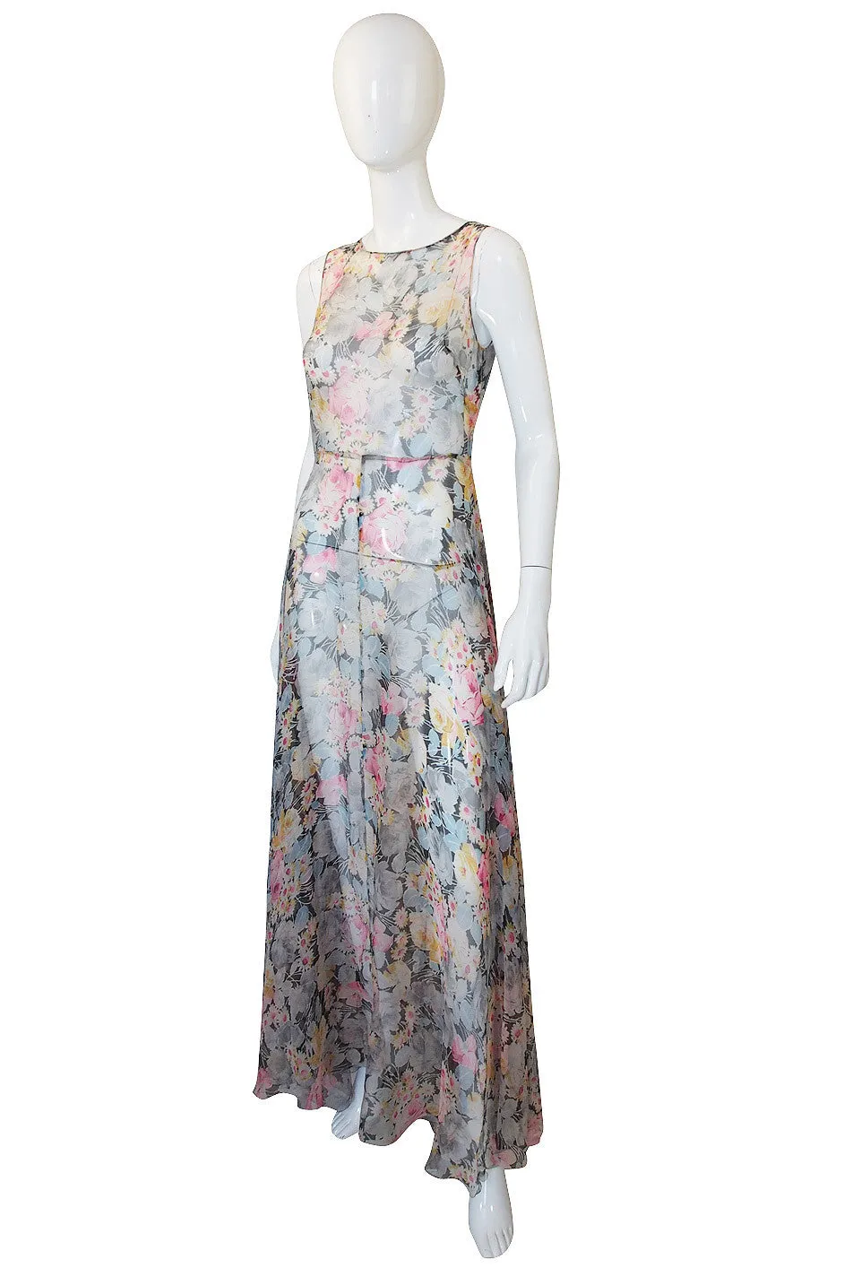 1920s Etheral Silk Chiffon Floral Flapper Gown