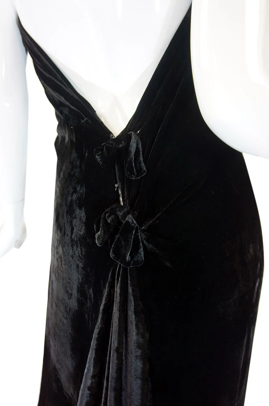 1920s Plunge Back Silk Velvet Bead Gown