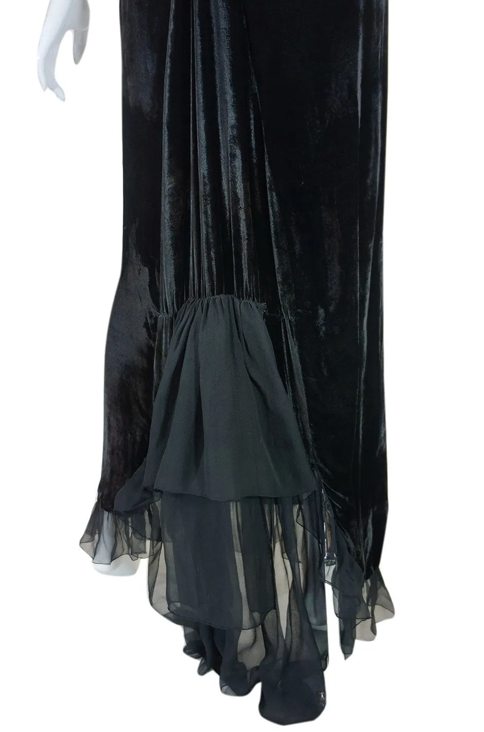 1920s Plunge Back Silk Velvet Bead Gown