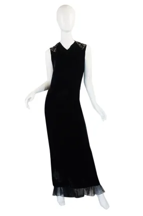 1920s Plunge Back Silk Velvet Bead Gown