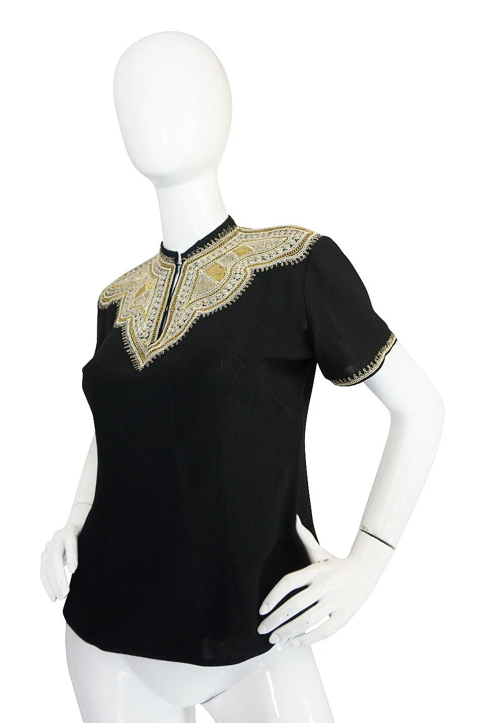 1940s Hand Embroidered Gold Metal Thread Top