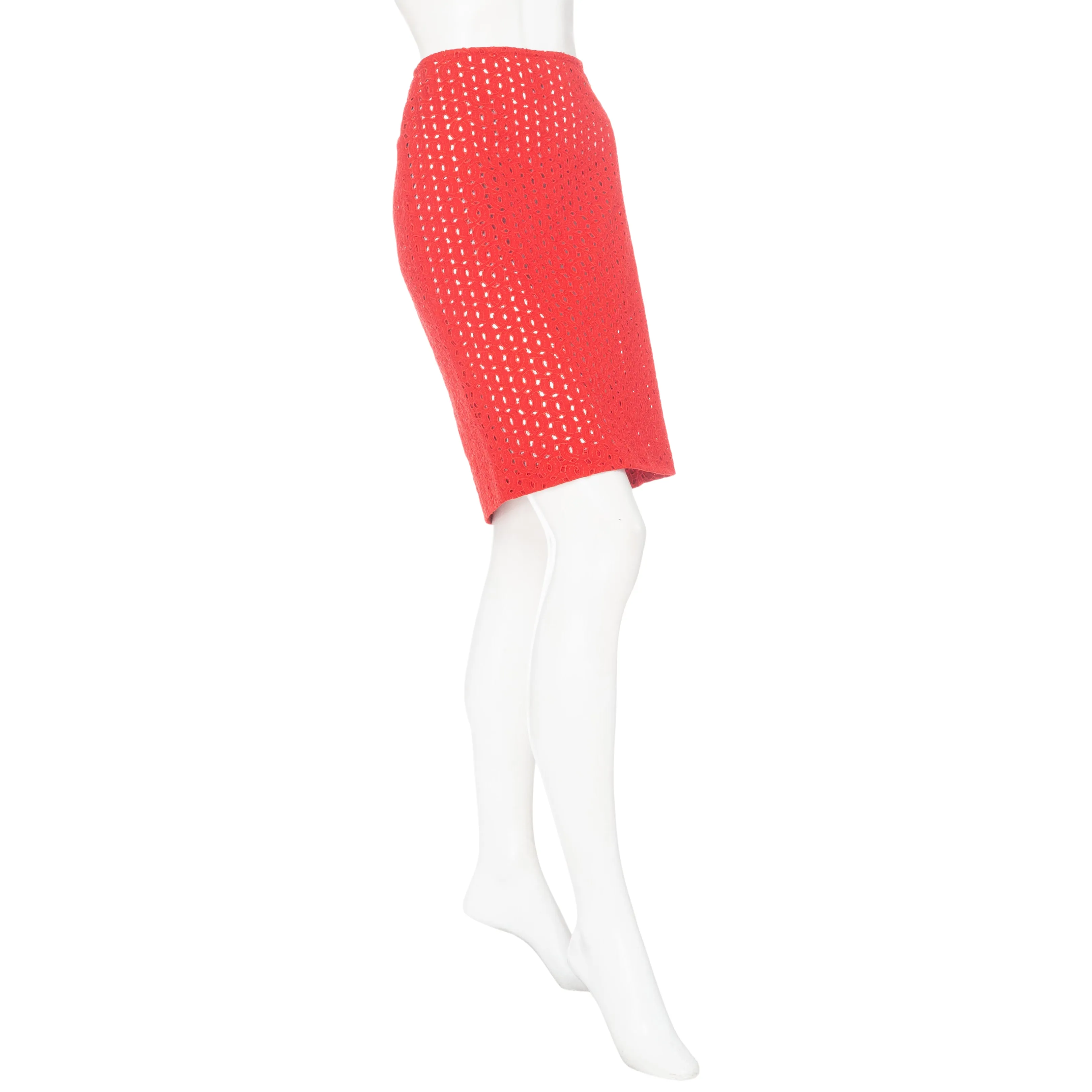 2002 Red Cotton Eyelet Cutout Pencil Skirt NWT