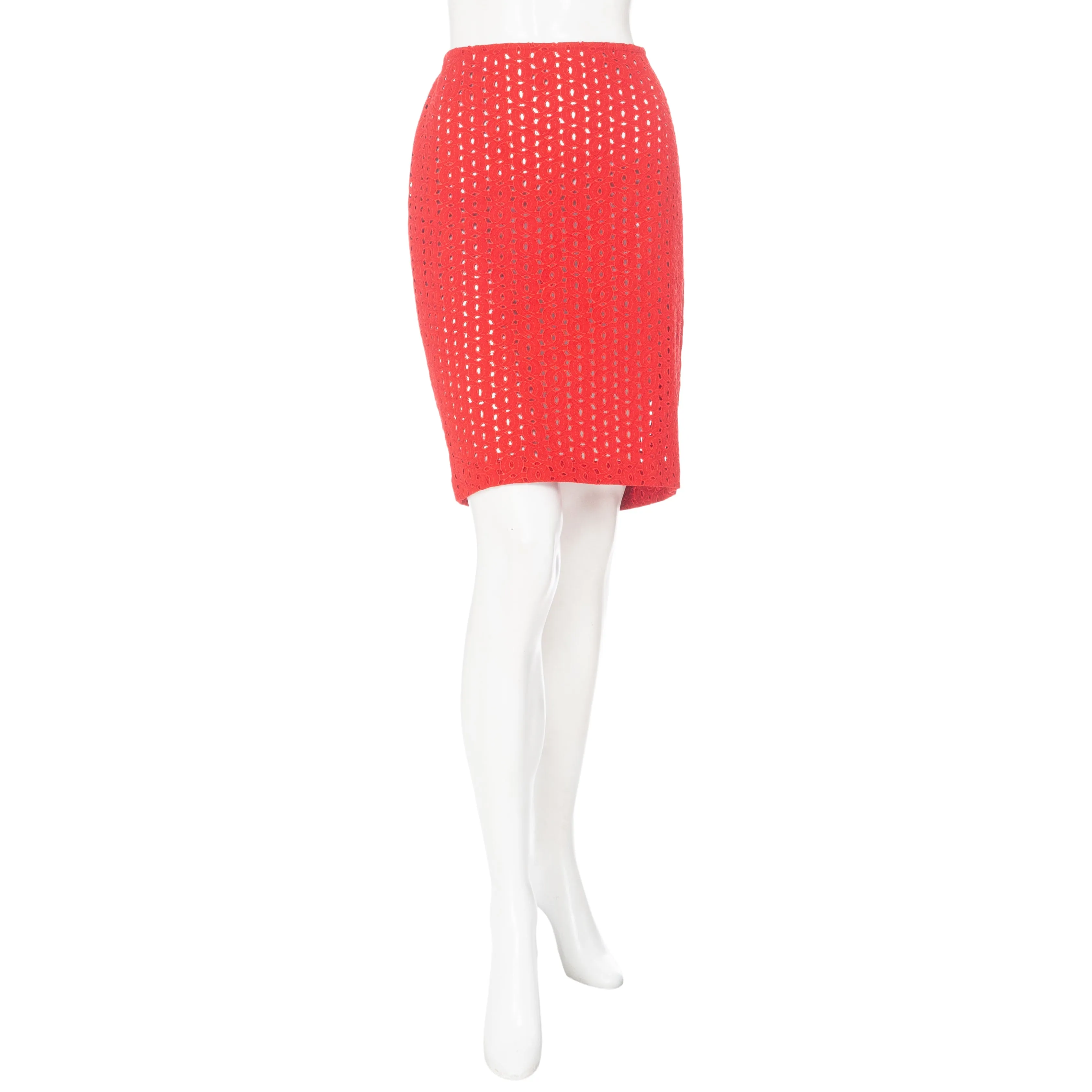 2002 Red Cotton Eyelet Cutout Pencil Skirt NWT