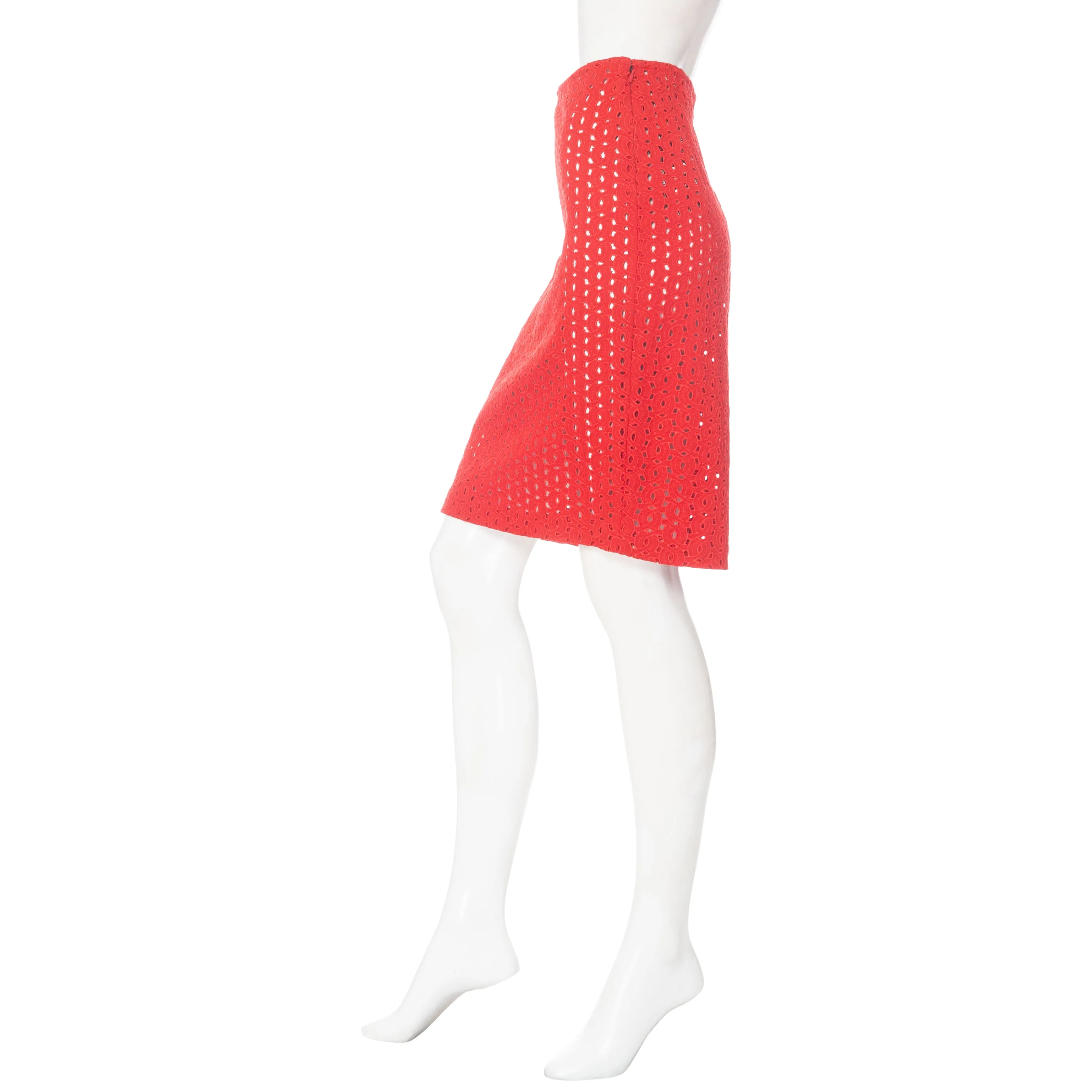 2002 Red Cotton Eyelet Cutout Pencil Skirt NWT