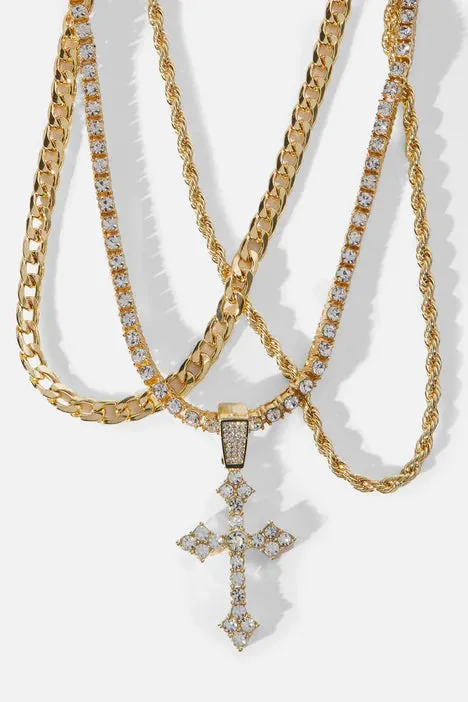 3 Piece Cross Chain Necklace