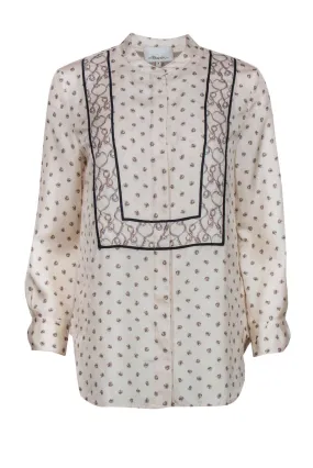 3.1 Phillip Lim - White Silk Button Blouse w/ Chainlink Print Sz 4