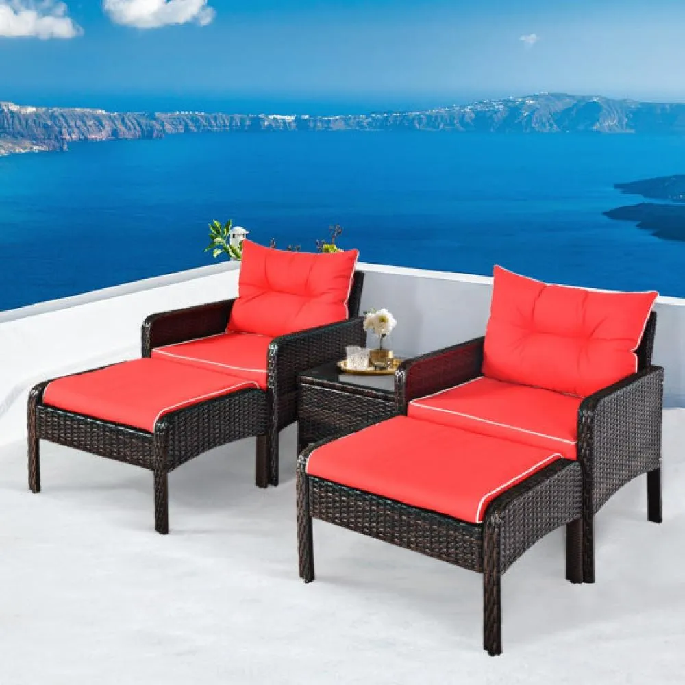 5 Pieces Patio Rattan Furniture Set Sofa