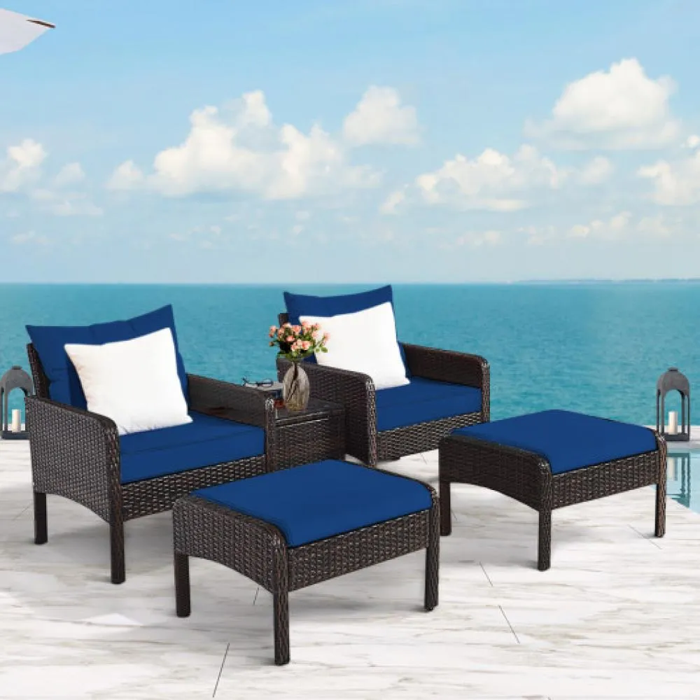 5 Pieces Patio Rattan Furniture Set Sofa