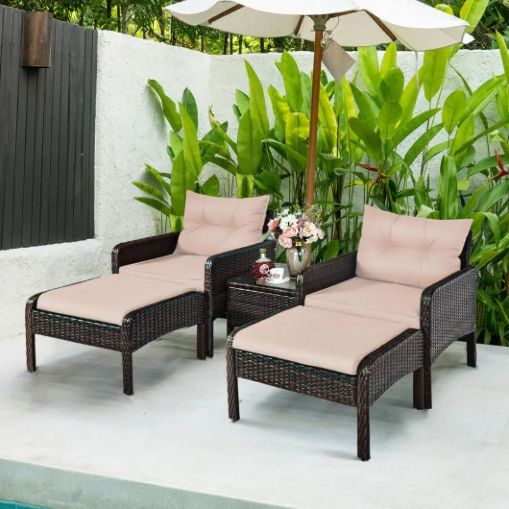 5 Pieces Patio Rattan Furniture Set Sofa