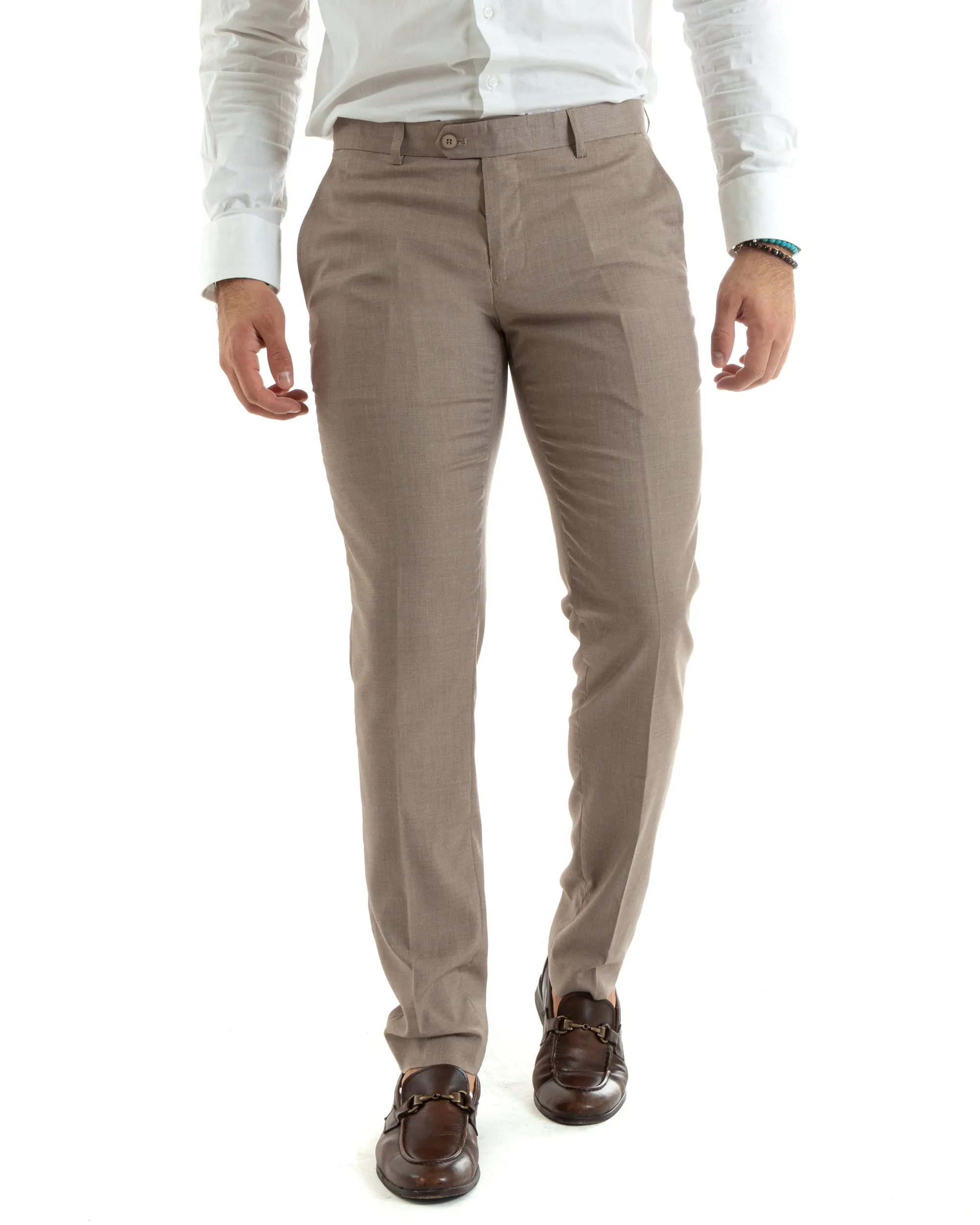 Abito Uomo Monopetto Vestito Completo Giacca Pantaloni Beige Elegante Casual GIOSAL-OU2432A