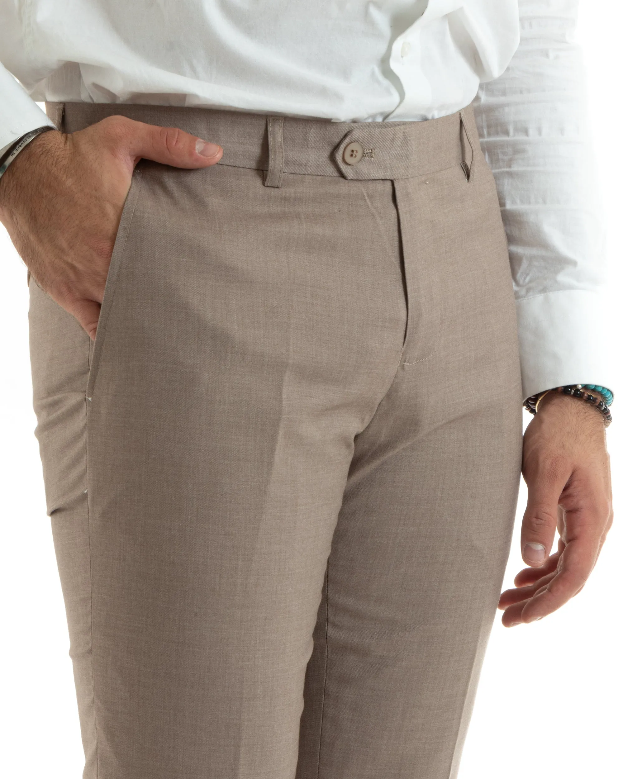 Abito Uomo Monopetto Vestito Completo Giacca Pantaloni Beige Elegante Casual GIOSAL-OU2432A