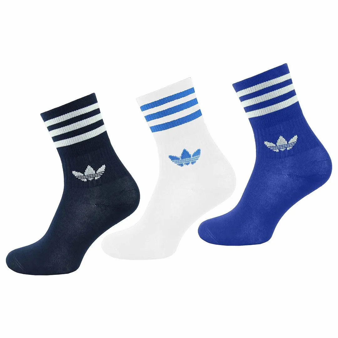 Adidas 3-Pack Mid Cut Mens Blue/White Socks