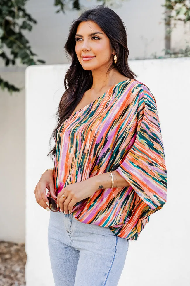 All Dressed Up Multi Printed Satin One Shoulder Blouse FINAL SALE