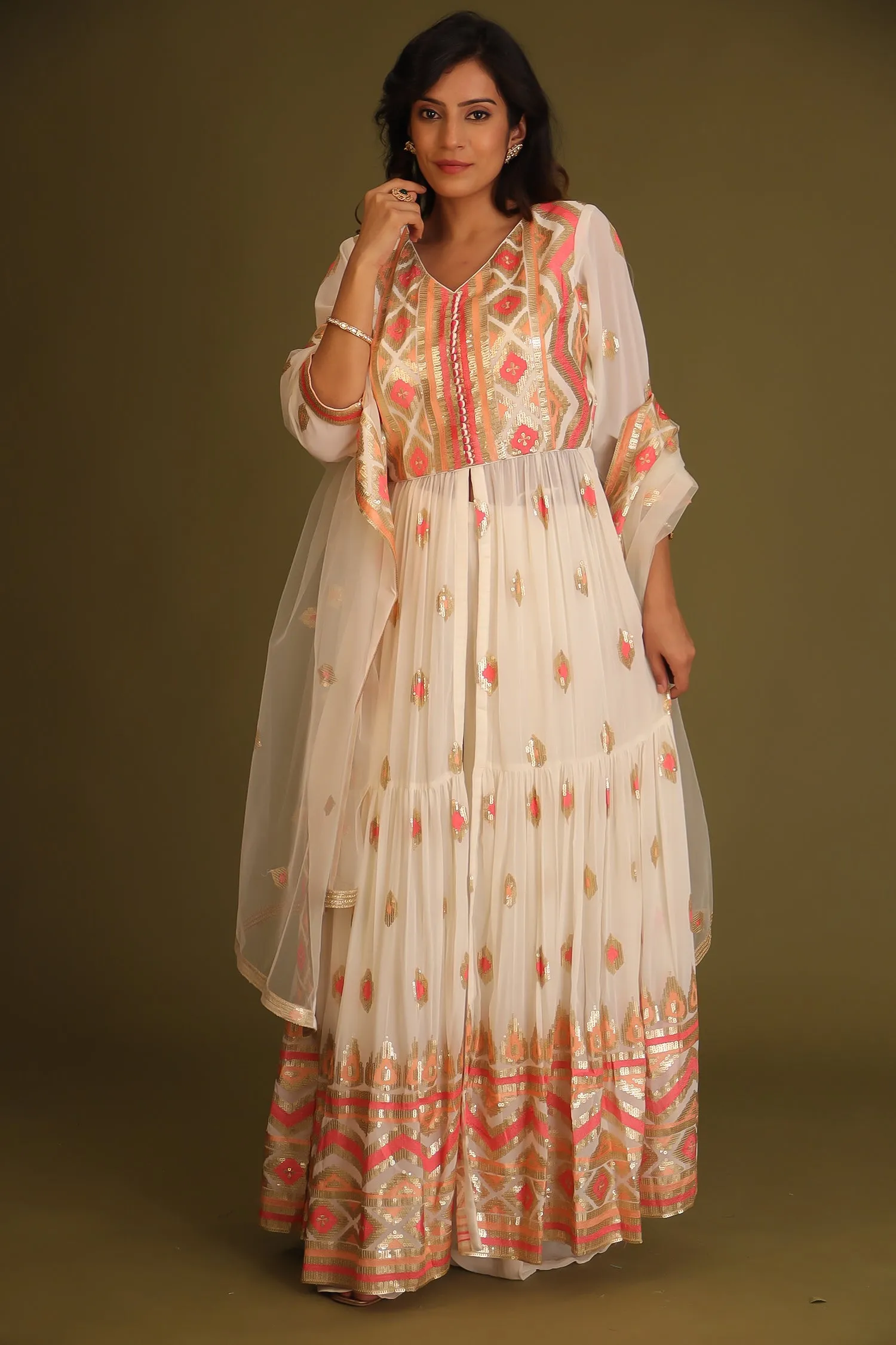 Anarkali Georgette Embroidered Suit with Sequins work.