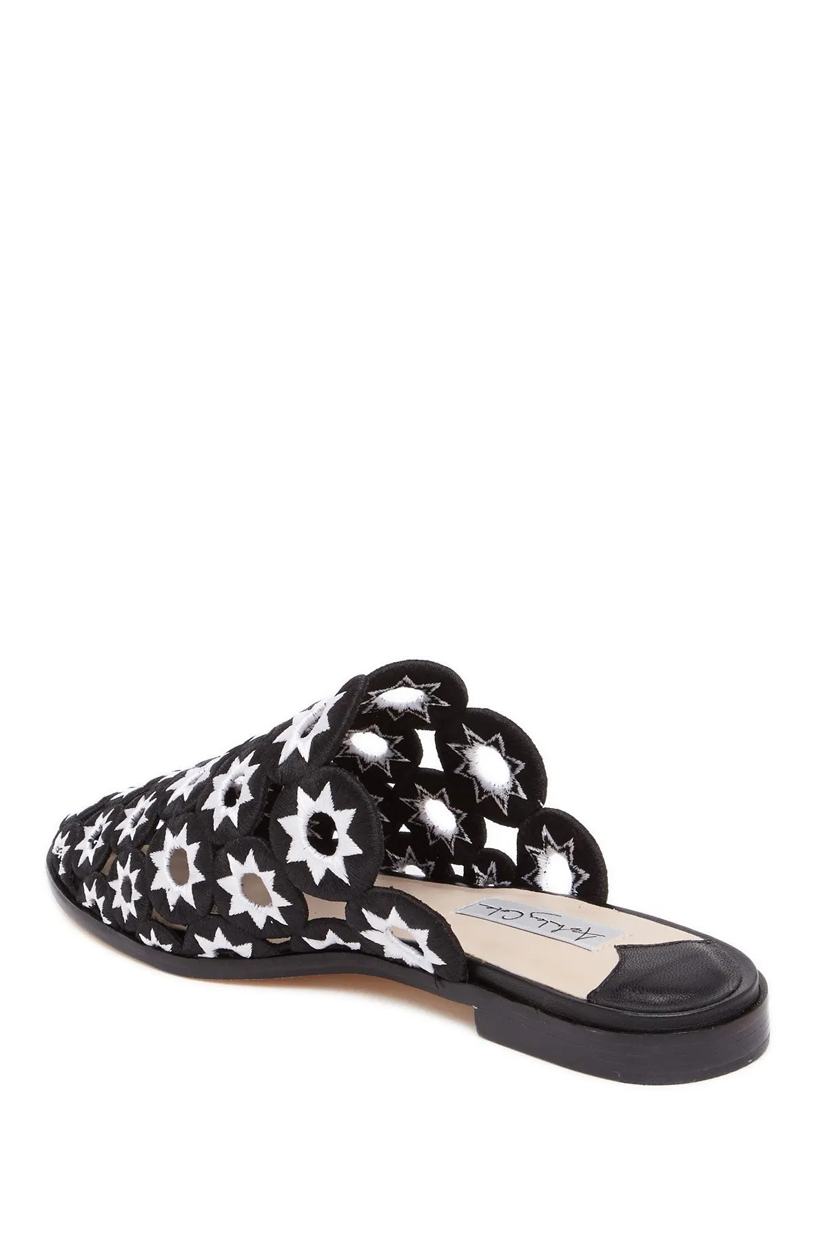 Ashley Cole Mia Black/White Mule Slide Flat Embroidered Star Slip-On Sandal