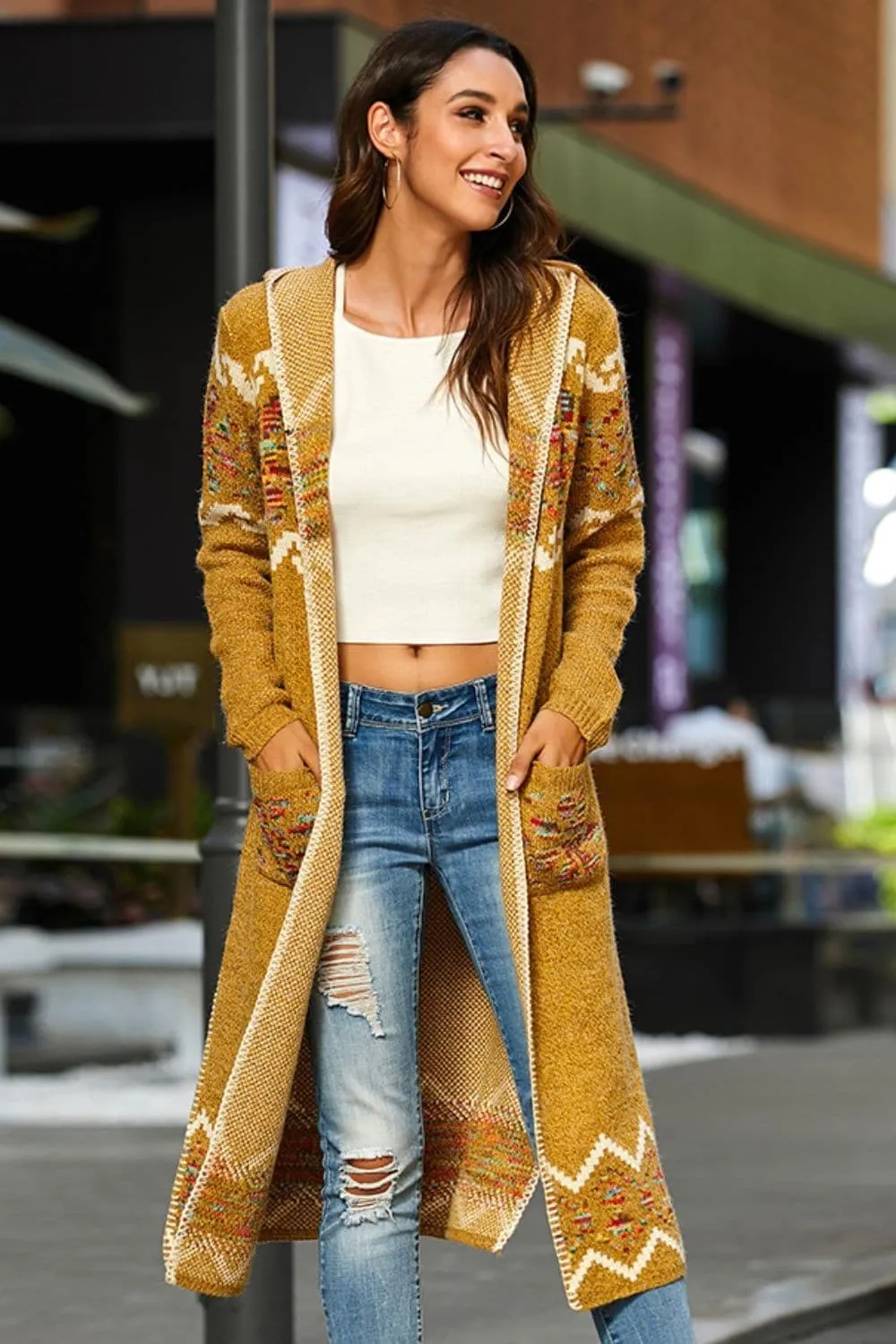 Aurora Bohemian Slit Hooded Duster Cardigan