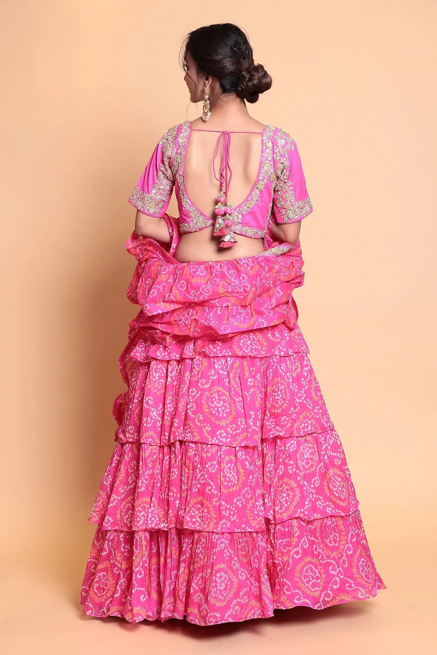 Bandhej Georgette Lehenga with Gota Patti work.