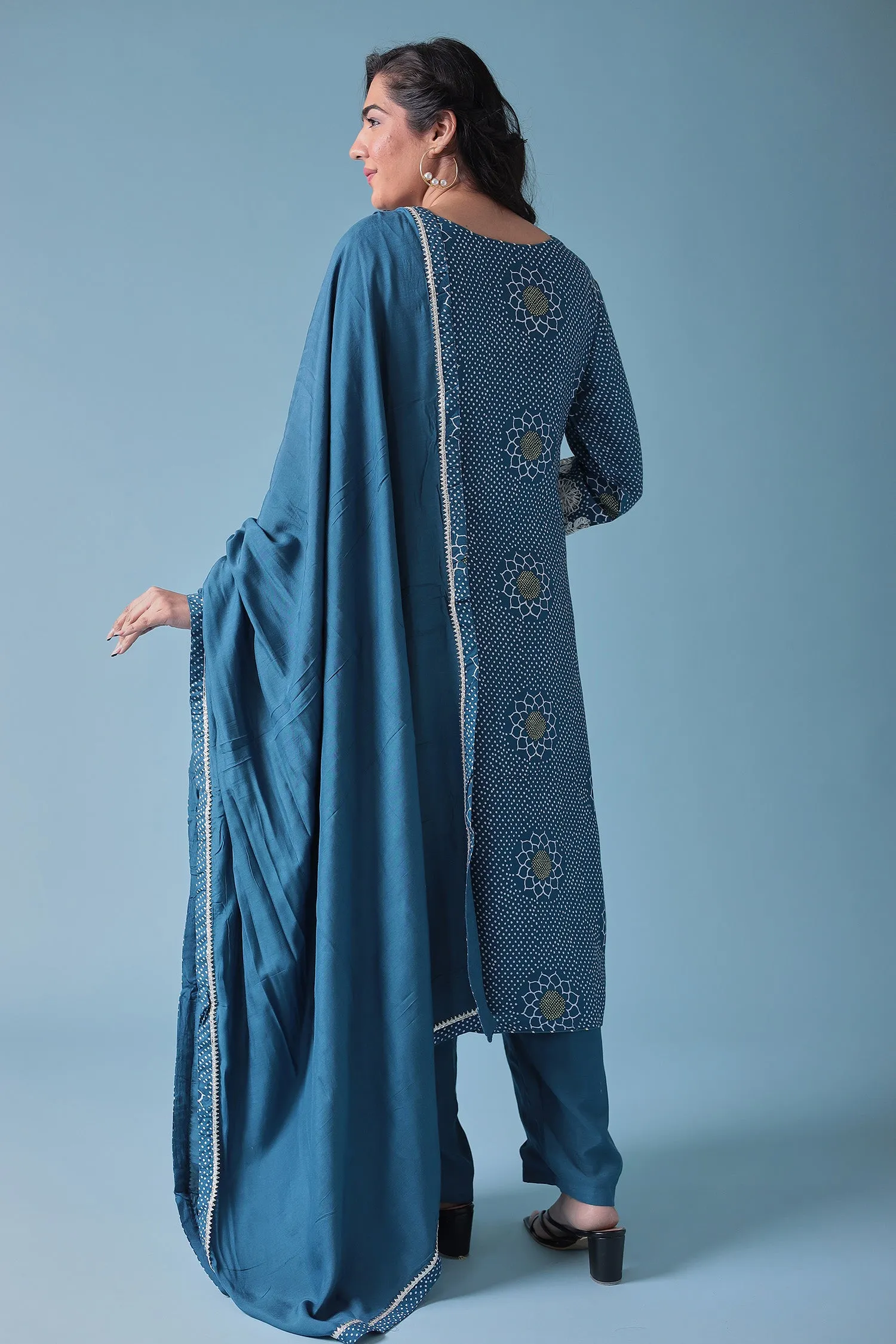 Bandhej Satin Silk Suit with Embroidered work