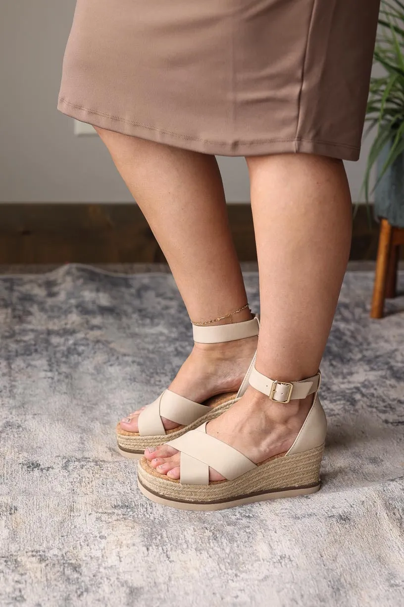 Beige Cork Low Wedge Sandal • 7-11