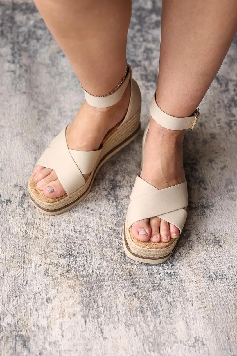 Beige Cork Low Wedge Sandal • 7-11