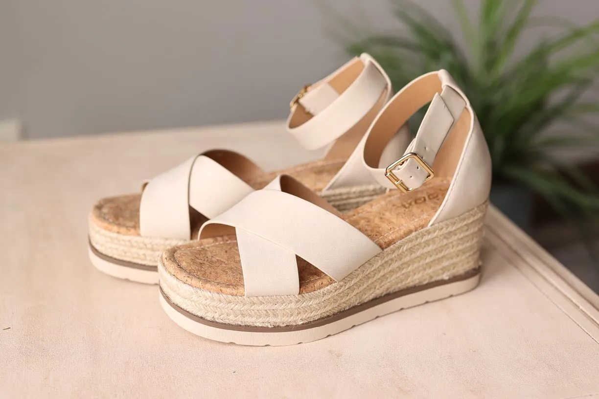 Beige Cork Low Wedge Sandal • 7-11