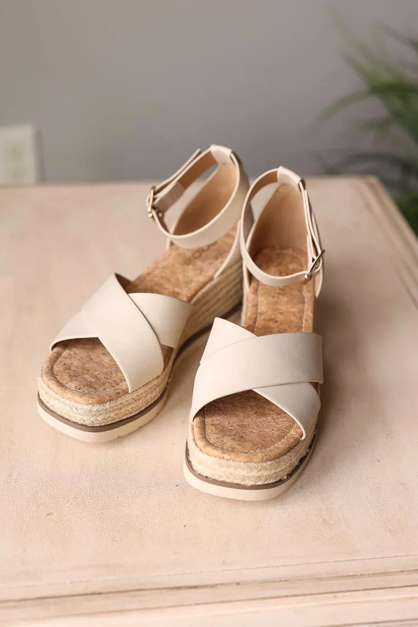 Beige Cork Low Wedge Sandal • 7-11