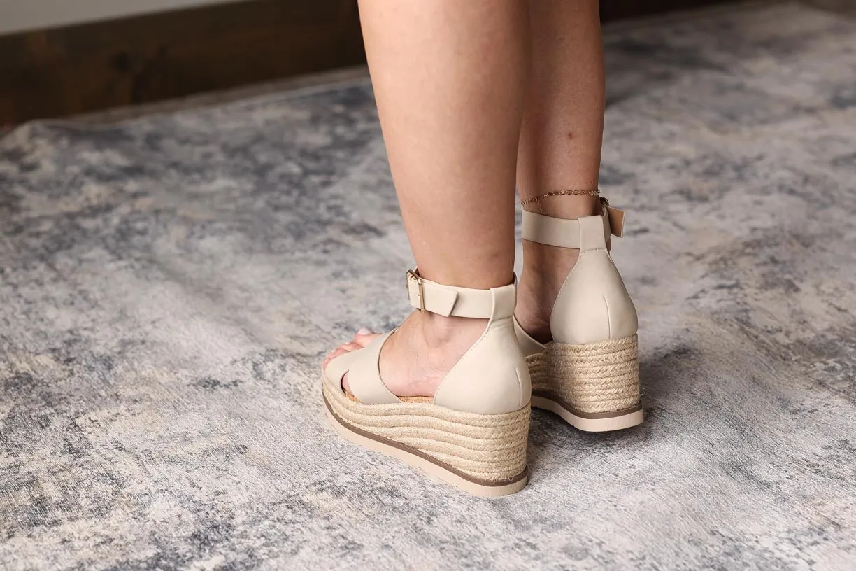 Beige Cork Low Wedge Sandal • 7-11