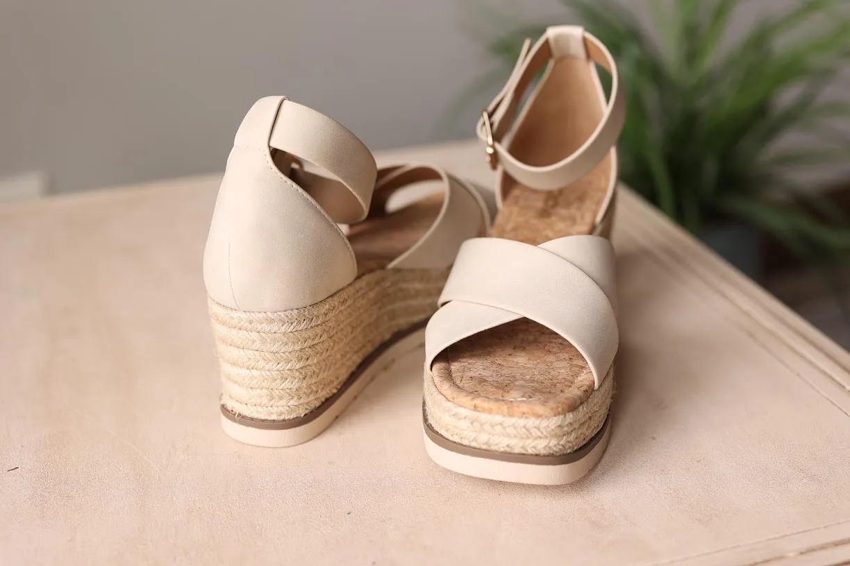 Beige Cork Low Wedge Sandal • 7-11