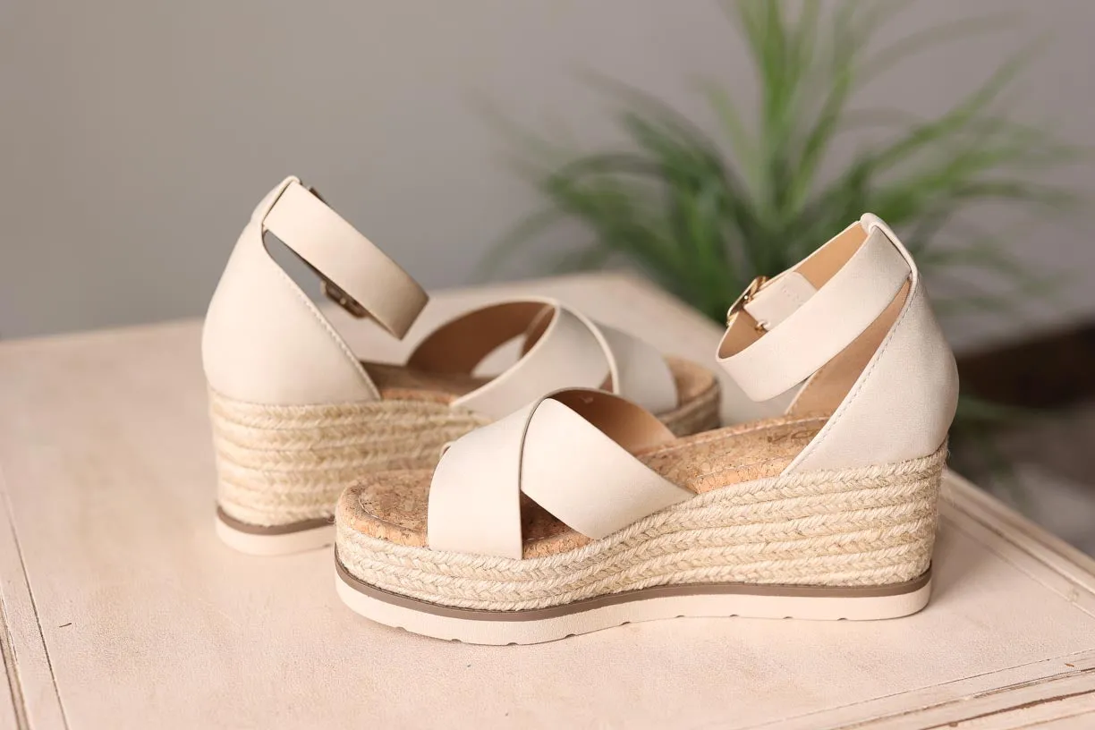 Beige Cork Low Wedge Sandal • 7-11