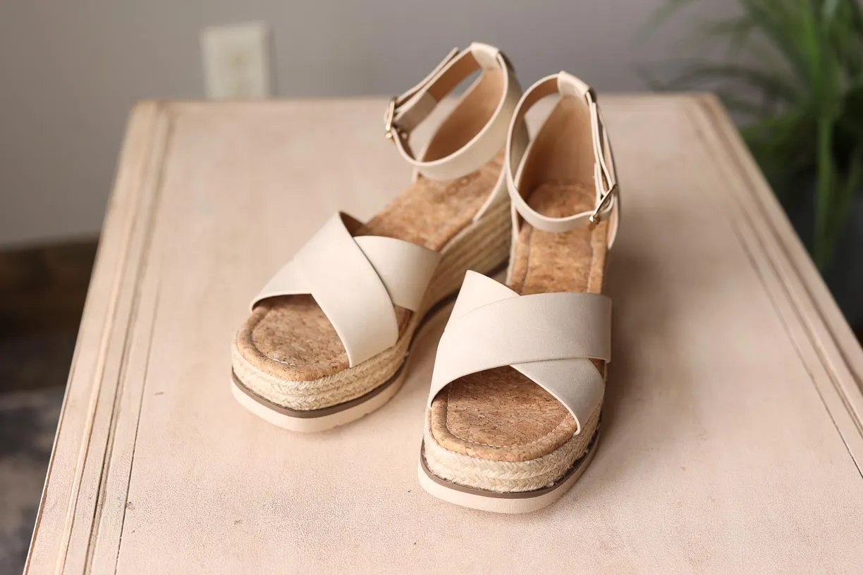 Beige Cork Low Wedge Sandal • 7-11