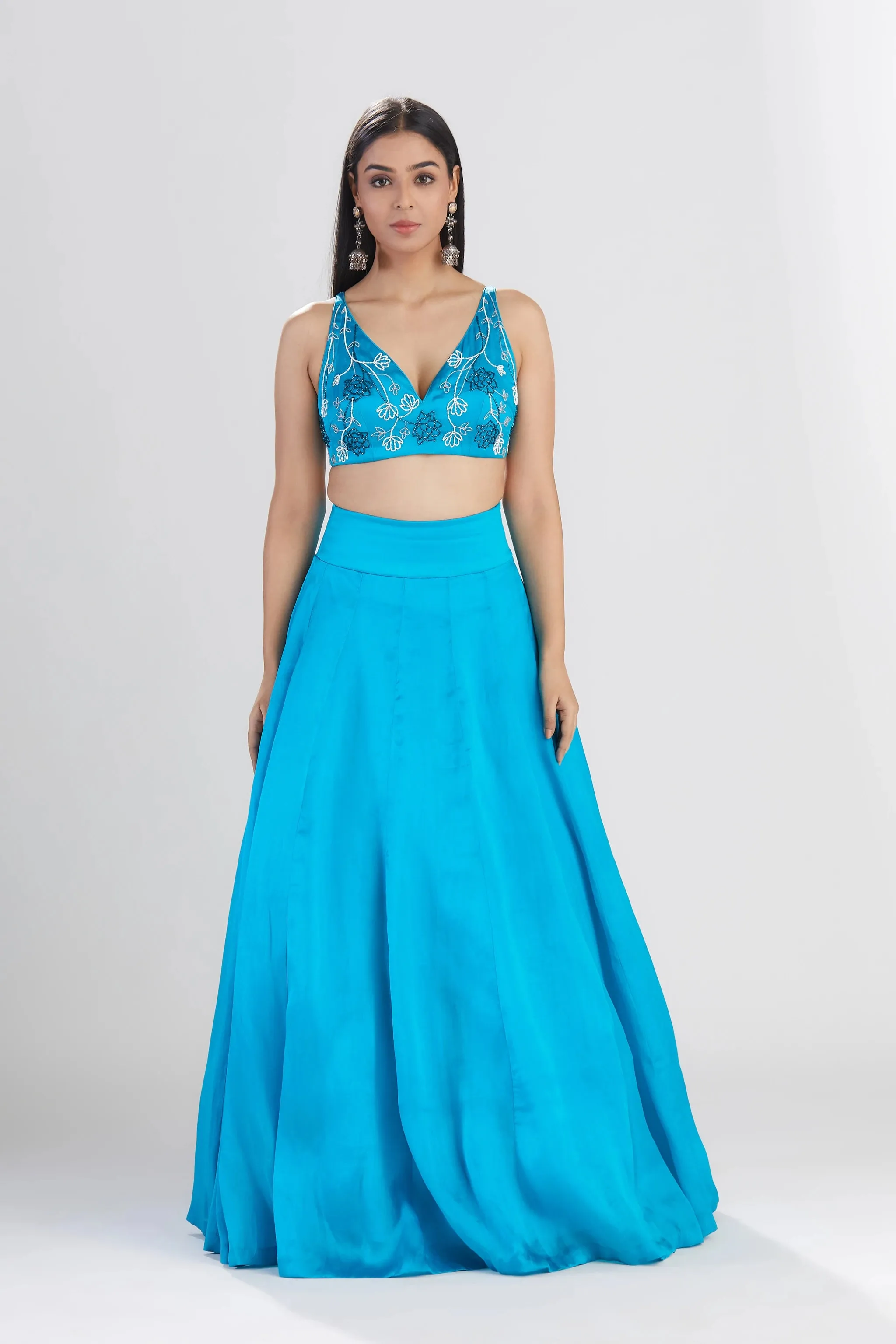 Blue Silk Lehenga with Scarf