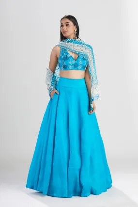 Blue Silk Lehenga with Scarf