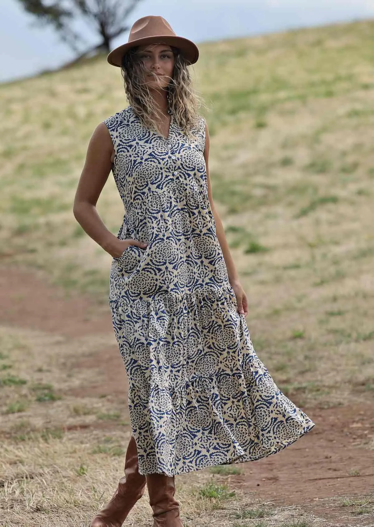 Boho Tiered Maxi Dress Dahlias for Days