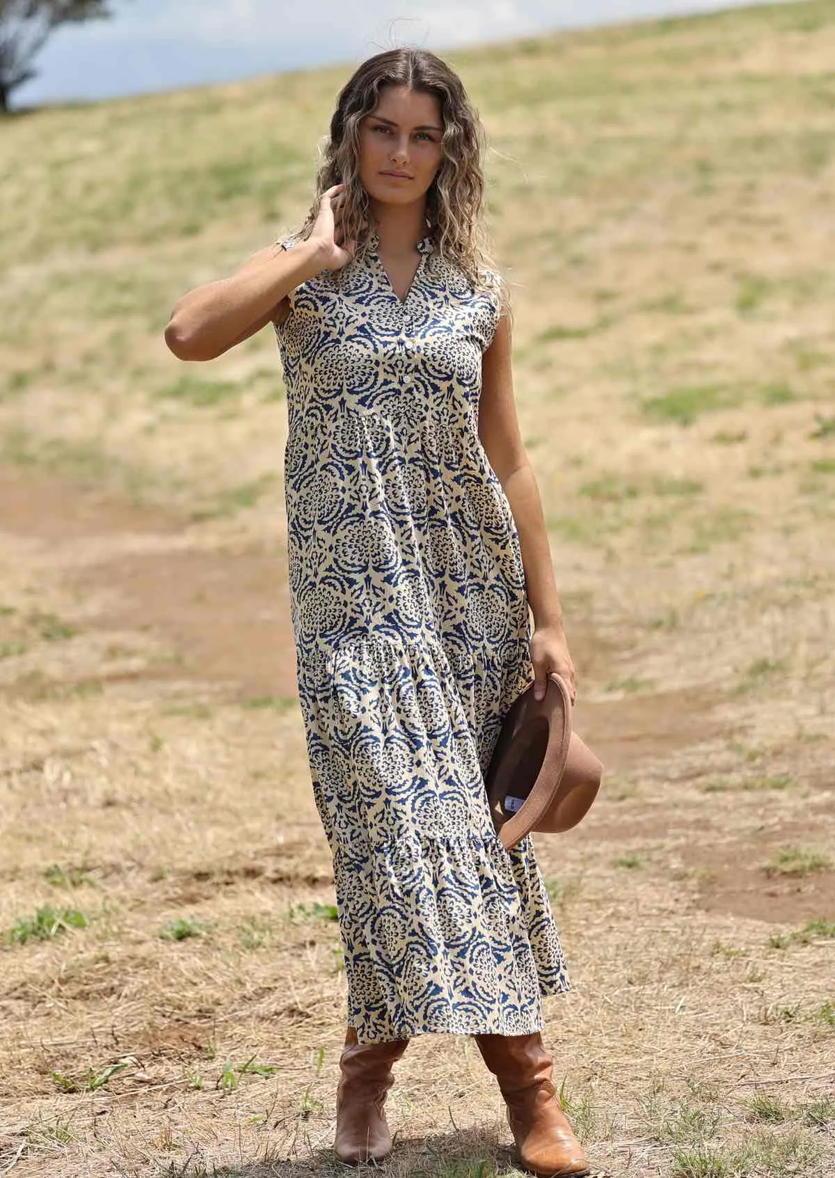 Boho Tiered Maxi Dress Dahlias for Days