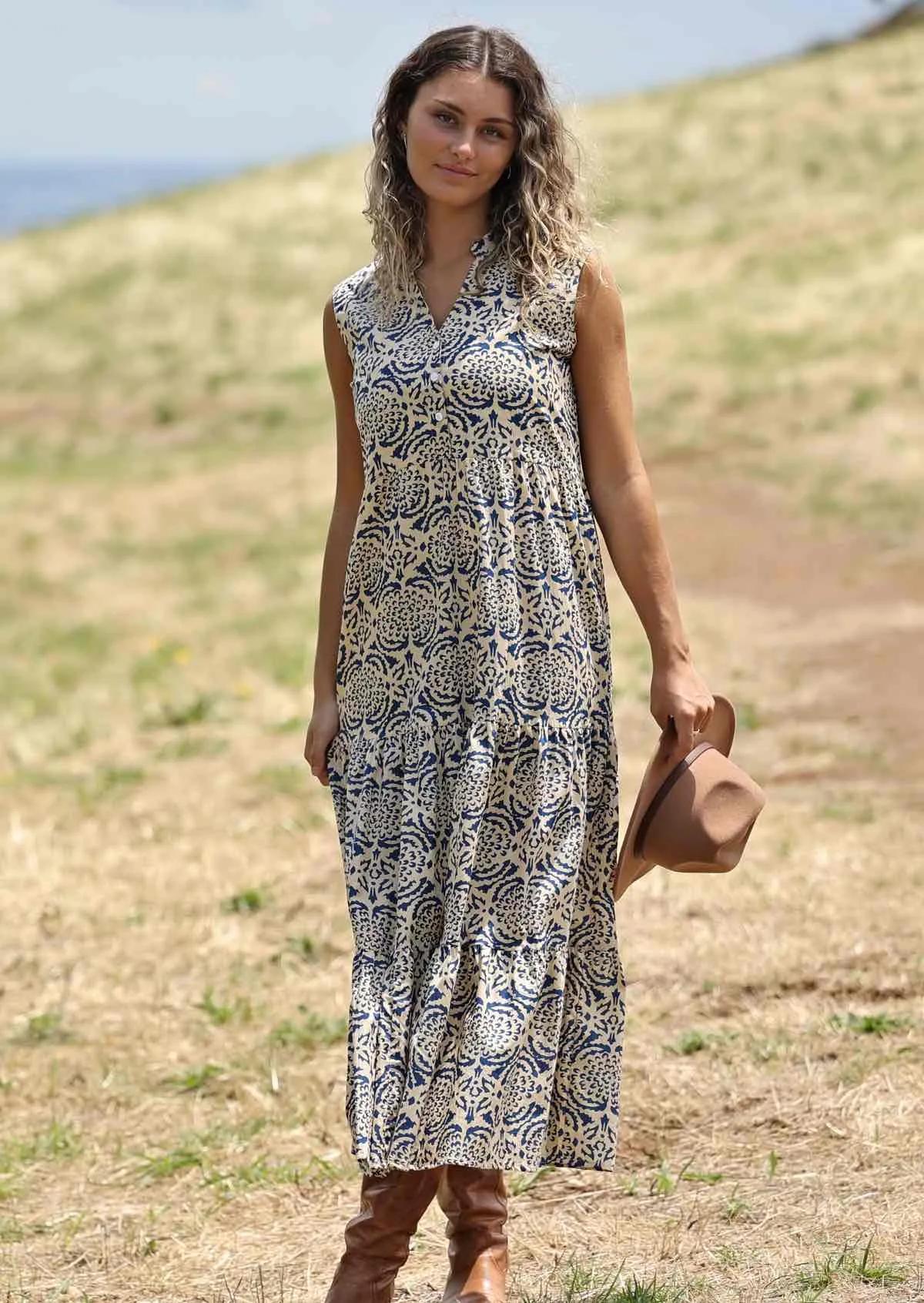 Boho Tiered Maxi Dress Dahlias for Days