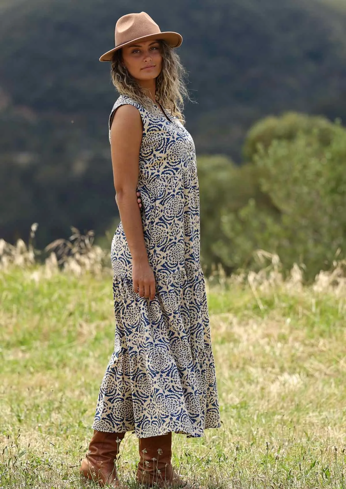 Boho Tiered Maxi Dress Dahlias for Days