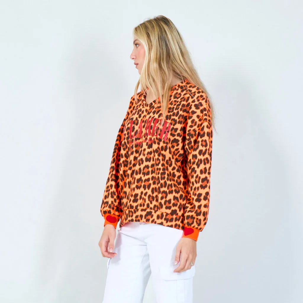 Bold leopard print "A LA MER" sweatshirt wholesale