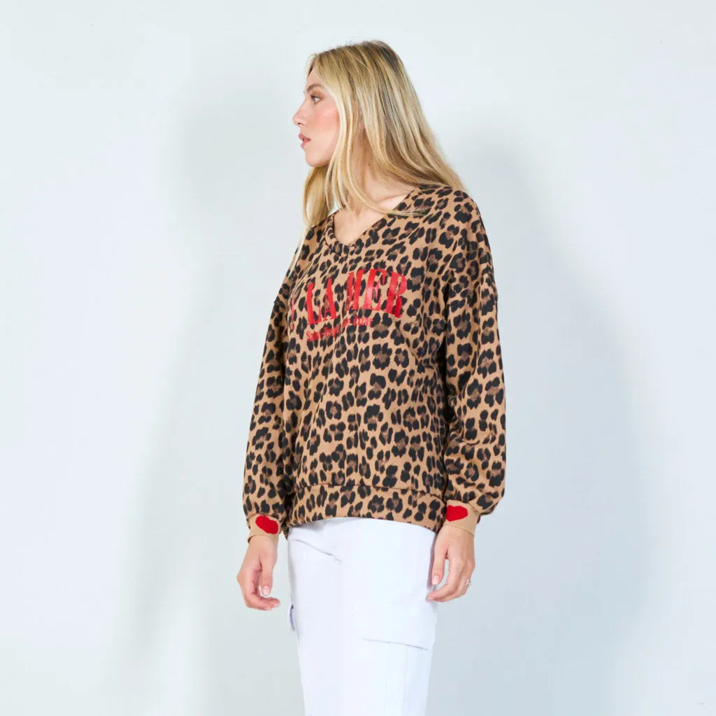 Bold leopard print "A LA MER" sweatshirt wholesale