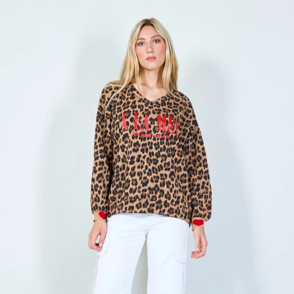 Bold leopard print "A LA MER" sweatshirt wholesale