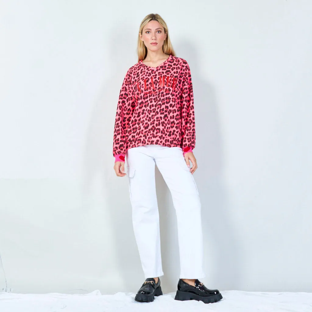 Bold leopard print "A LA MER" sweatshirt wholesale