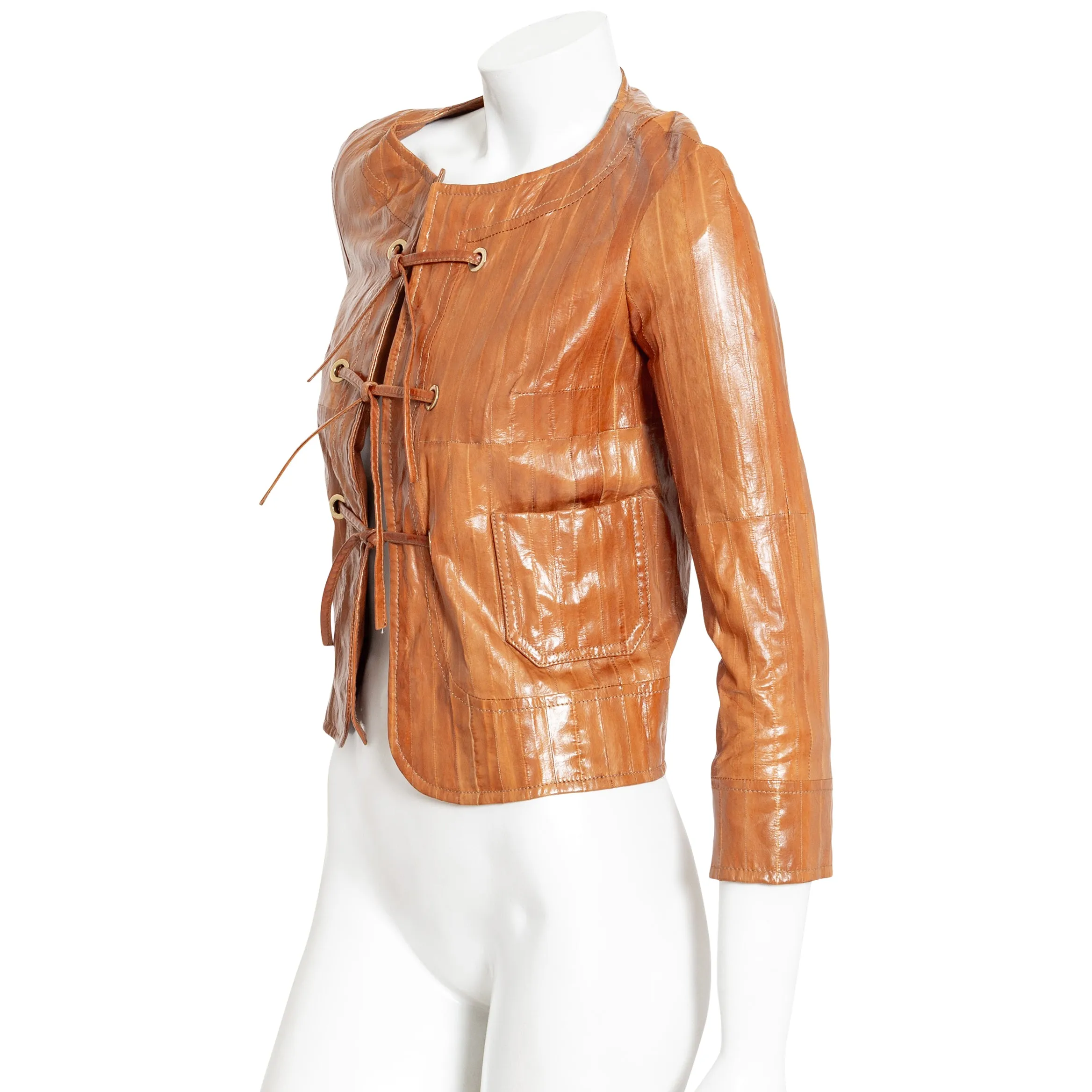 Brown Eel Leather Grommet Jacket