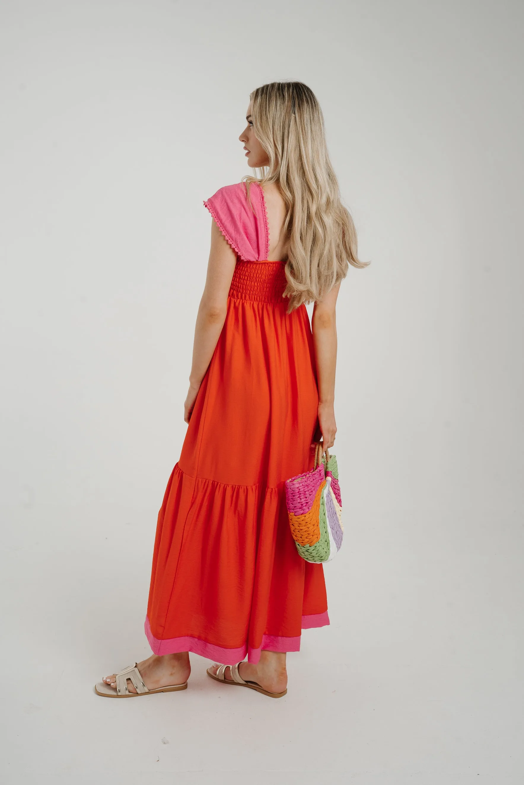 Caitlyn Midi Dress In Orange & Pink