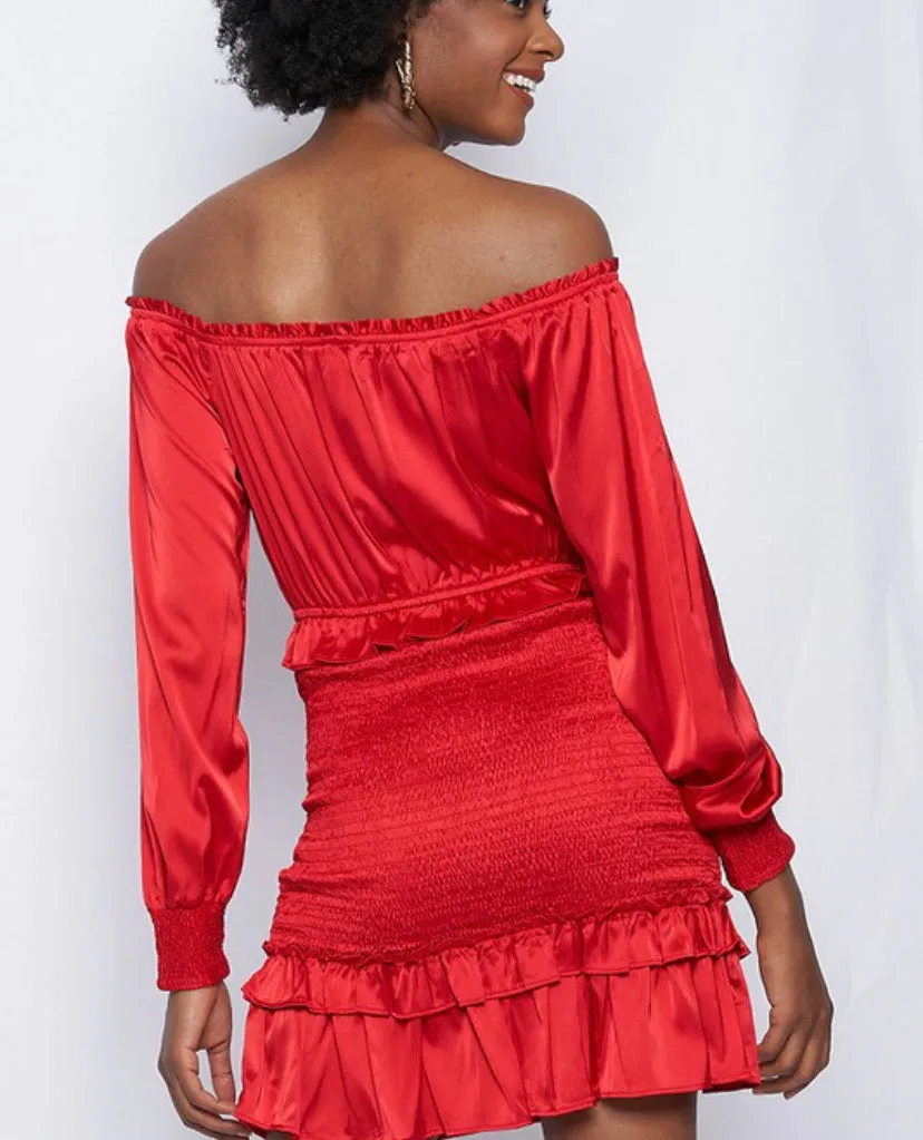 Camille long sleeve red satin  Dress