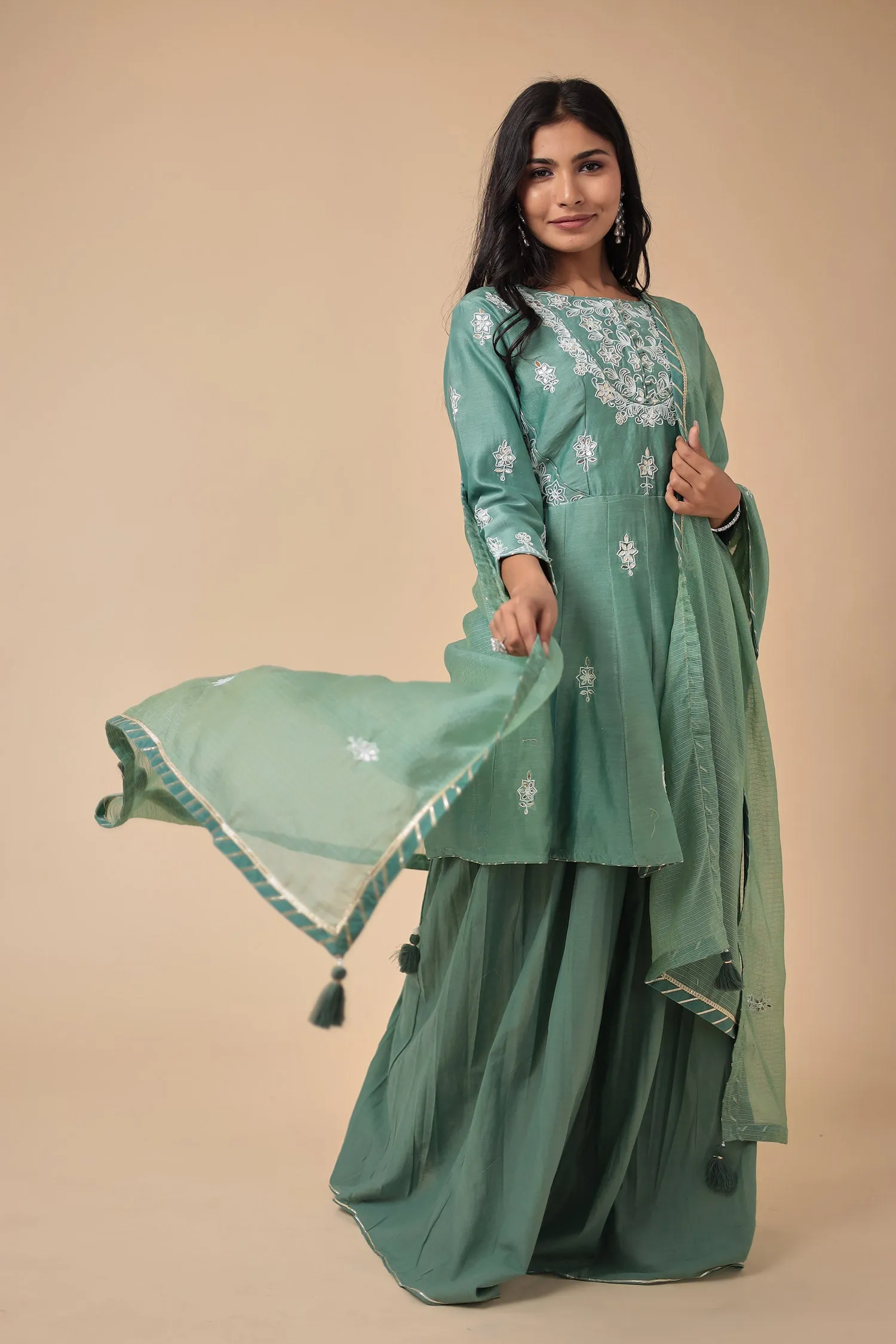 Chanderi Silk Peplum Suit with Embroidered work