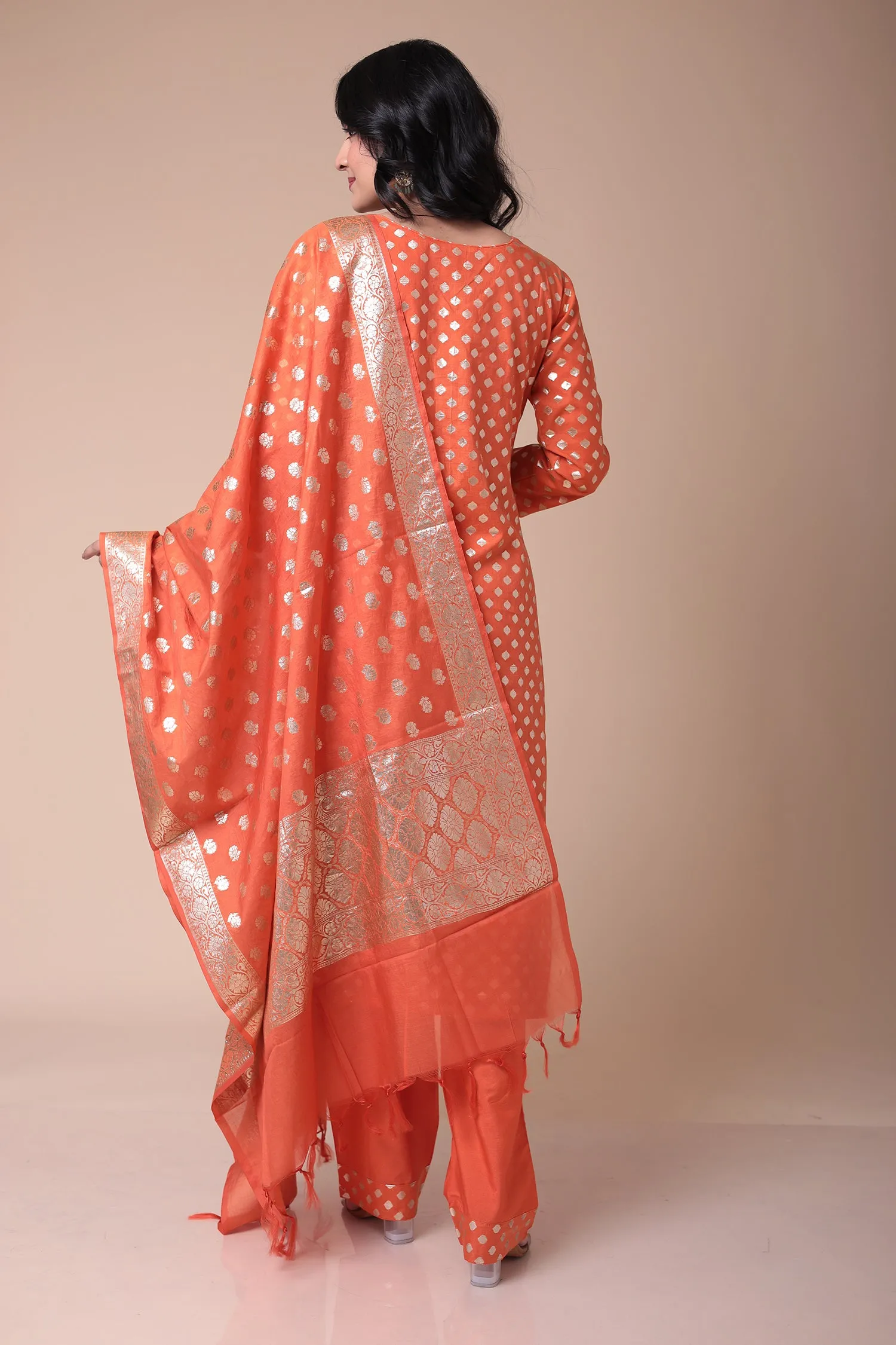 Chanderi Straight Suit with Dori and Embroidered work