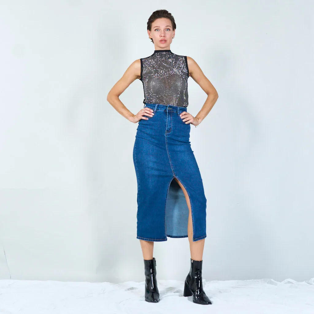 Classic denim midi skirt Wholesale