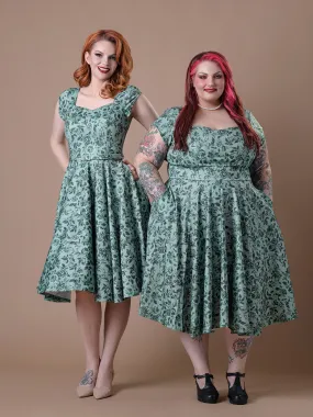 Cosmopolitan Swing Dress- Vintage Green Floral