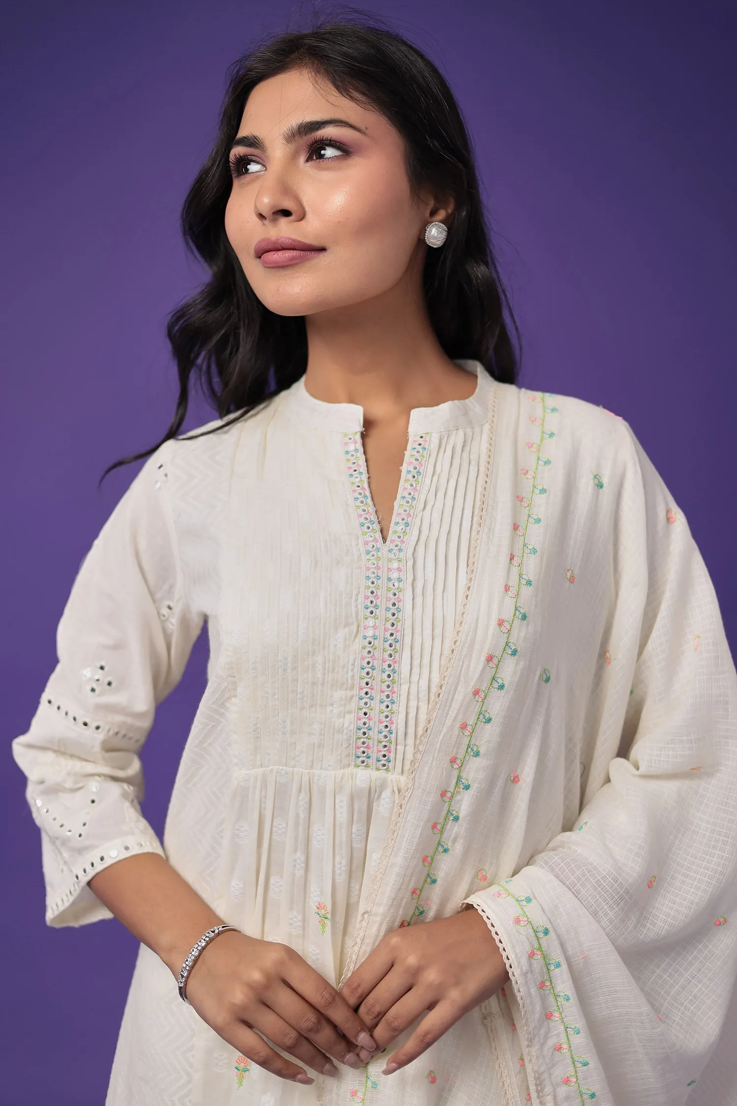 Cotton Kurta Set Stitched with Embroidered work