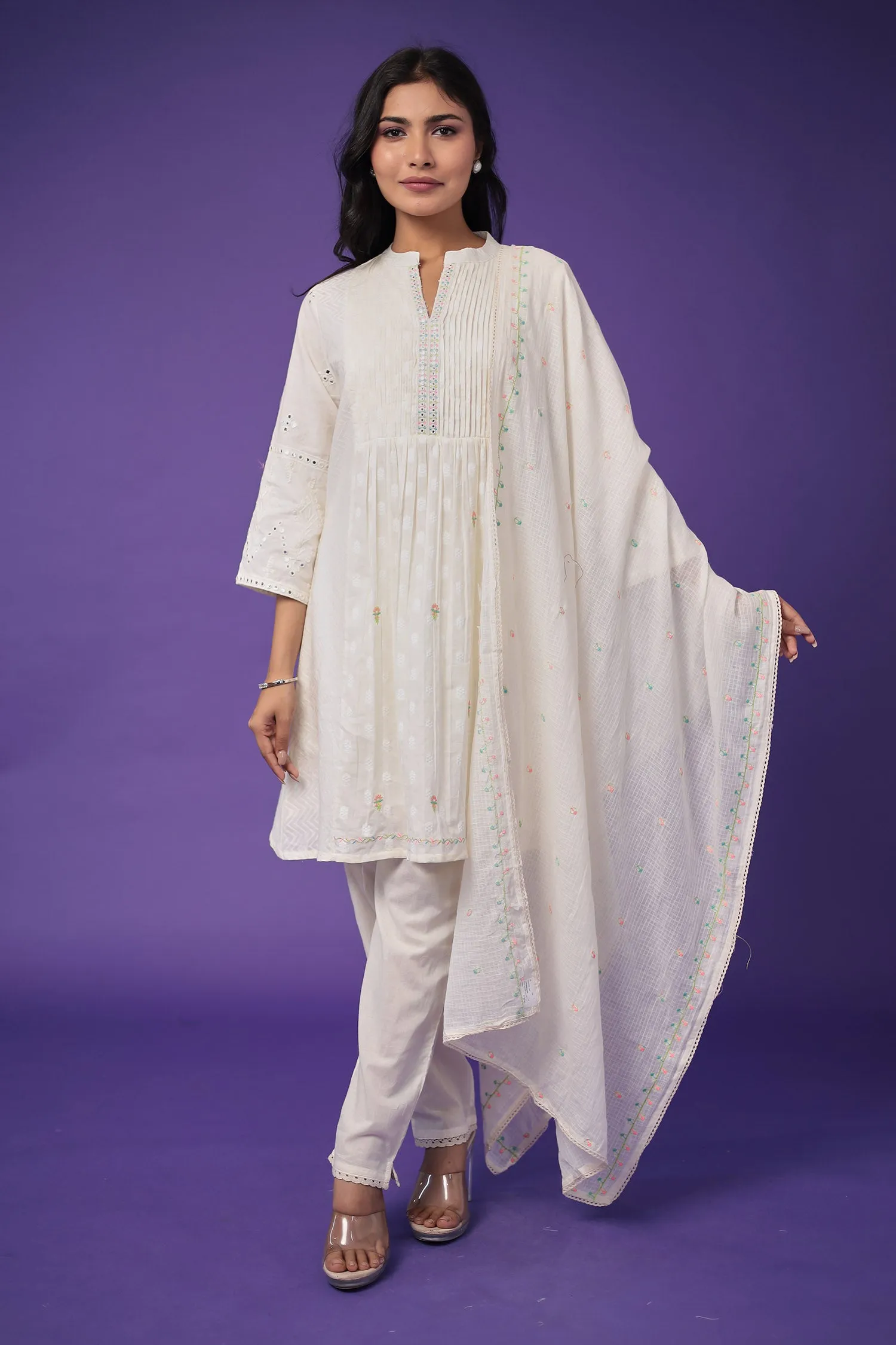 Cotton Kurta Set Stitched with Embroidered work